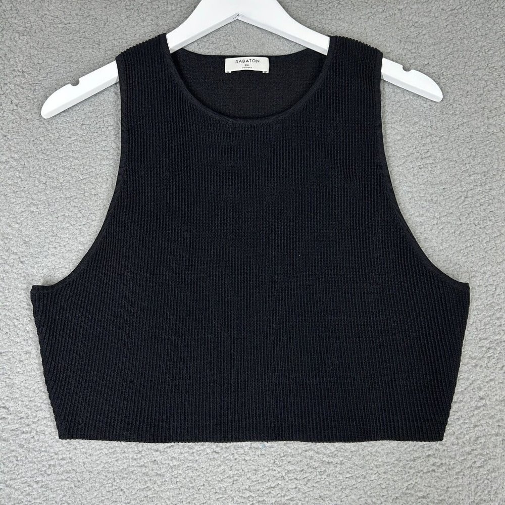 Babaton Women's 2XL Crop Top Tank Knit Ribbed Thick Stretch Black Casual